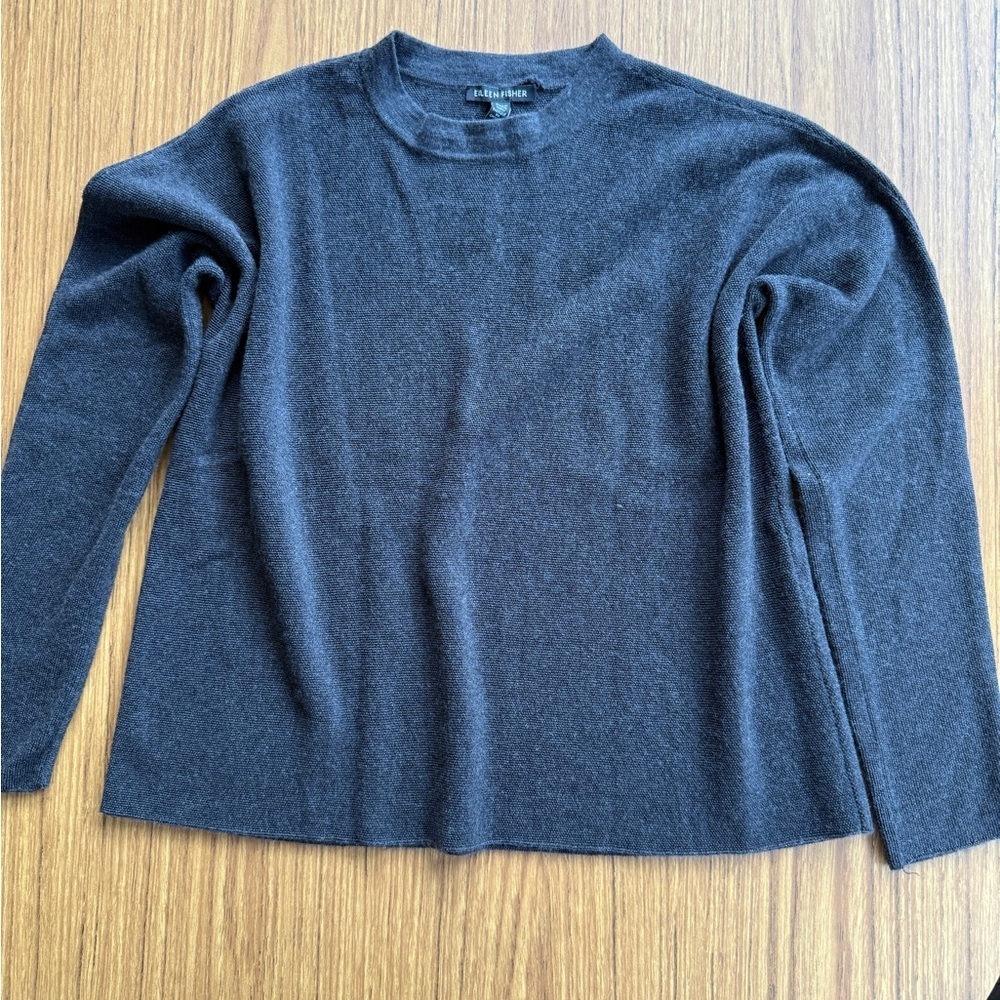 Eileen Fisher 100% Fine Merino Wool Boxy Sweater Dark Gray XXS
